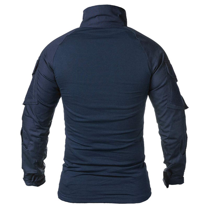ReFire Gear Men's Military Tactical Army Combat Long Sleeve Shirt Slim Fit Camo T-Shirt with 1/4 Zipper (US Large, Navy Blue) - Image 3